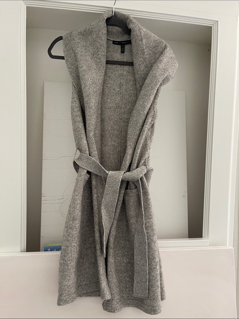 White House black market Gray Hooded Knit Wrap Vest size XS